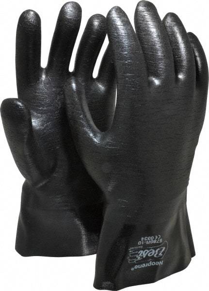 SHOWA - Size L (10), 12" Long, 26 mil Thick, Supported, Neoprene Chemical Resistant Gloves - Smooth Finish, Flannel Lined, Gauntlet Cuff, ANSI Abrasion Level 3, ANSI Cut Level 3, ANSI Puncture Level 1, Black, FDA Approved - Industrial Tool & Supply