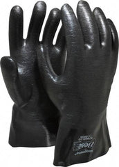 SHOWA - Size L (10), 12" Long, 26 mil Thick, Supported, Neoprene Chemical Resistant Gloves - Smooth Finish, Flannel Lined, Gauntlet Cuff, ANSI Abrasion Level 3, ANSI Cut Level 3, ANSI Puncture Level 1, Black, FDA Approved - Industrial Tool & Supply