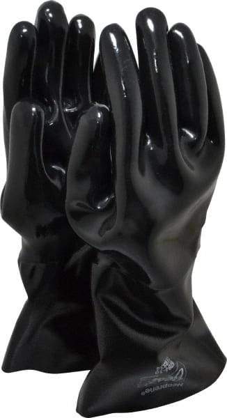 SHOWA - Size L (10), 14" Long, 26 mil Thick, Supported, Neoprene Chemical Resistant Gloves - Smooth Finish, Flannel Lined, Gauntlet Cuff, ANSI Abrasion Level 3, ANSI Cut Level 3, ANSI Puncture Level 1, Black, FDA Approved - Industrial Tool & Supply