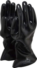 SHOWA - Size L (10), 14" Long, 26 mil Thick, Supported, Neoprene Chemical Resistant Gloves - Smooth Finish, Flannel Lined, Gauntlet Cuff, ANSI Abrasion Level 3, ANSI Cut Level 3, ANSI Puncture Level 1, Black, FDA Approved - Industrial Tool & Supply