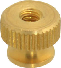 Electro Hardware - #4-40 UNC Thread, Uncoated, Grade B-633 Brass Round Knurled Thumb Nut - 1/4" Overall Height, 5/16" Head Diam - Industrial Tool & Supply