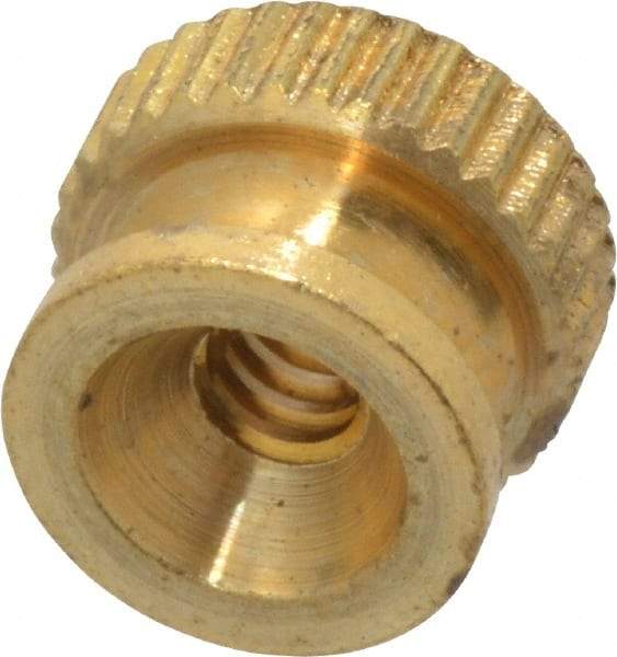 Electro Hardware - #6-32 UNC Thread, Uncoated, Grade B-633 Brass Round Knurled Thumb Nut - 9/32" Overall Height, 3/8" Head Diam - Industrial Tool & Supply