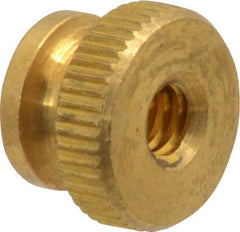 Electro Hardware - #10-24 UNC Thread, Uncoated, Grade B-633 Brass Round Knurled Thumb Nut - 11/32" Overall Height, 1/2" Head Diam - Industrial Tool & Supply