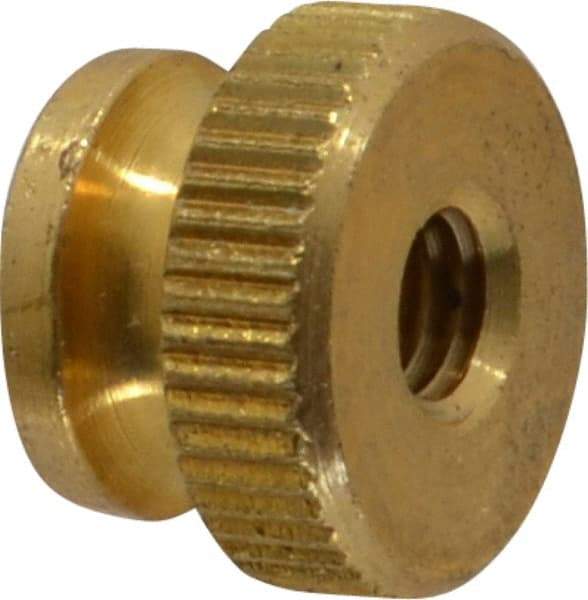 Electro Hardware - #10-32 UNF Thread, Uncoated, Grade B-633 Brass Round Knurled Thumb Nut - 11/32" Overall Height, 1/2" Head Diam - Industrial Tool & Supply