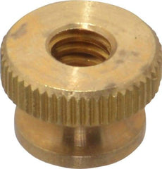 Electro Hardware - 1/4-20" UNC Thread, Uncoated, Grade B-633 Brass Round Knurled Thumb Nut - 3/8" Overall Height, 9/16" Head Diam - Industrial Tool & Supply