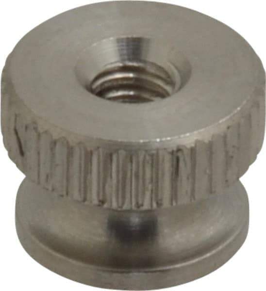 Electro Hardware - #6-32 UNC Thread, Uncoated, Grade 302, 303 Stainless Steel Round Knurled Thumb Nut - 9/32" Overall Height, 3/8" Head Diam - Industrial Tool & Supply