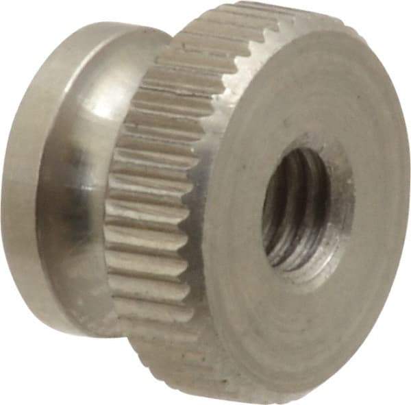 Electro Hardware - #10-32 UNF Thread, Uncoated, Grade 302, 303 Stainless Steel Round Knurled Thumb Nut - 11/32" Overall Height, 1/2" Head Diam - Industrial Tool & Supply