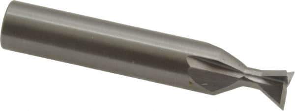 Made in USA - 3/8" Diam x 3/16" Width of Cut, 60° Included Angle, Carbide-Tipped Dovetail Cutter - 3/8" Shank Diam, 2-1/8" Overall Length, 0.0050-0.0100" Corner Radius, Weldon Flat, Uncoated - Industrial Tool & Supply