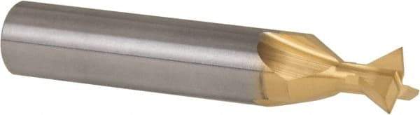 Made in USA - 3/8" Diam x 3/16" Width of Cut, 60° Included Angle, Carbide-Tipped Dovetail Cutter - 3/8" Shank Diam, 2-1/8" Overall Length, 0.0050-0.0100" Corner Radius, Weldon Flat, TiN Coated - Industrial Tool & Supply
