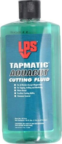 LPS - Tapmatic AquaCut, 16 oz Bottle Cutting & Tapping Fluid - Water Soluble, For Boring, Broaching, Drawing, Drilling, Engraving, Facing, Finishing, Grinding, Milling, Reaming, Sawing, Stamping, Tapping, Threading, Turning - Industrial Tool & Supply