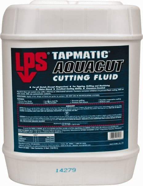 LPS - Tapmatic AquaCut, 5 Gal Pail Cutting & Tapping Fluid - Water Soluble, For Boring, Broaching, Drawing, Drilling, Engraving, Facing, Finishing, Grinding, Milling, Reaming, Sawing, Stamping, Tapping, Threading, Turning - Industrial Tool & Supply
