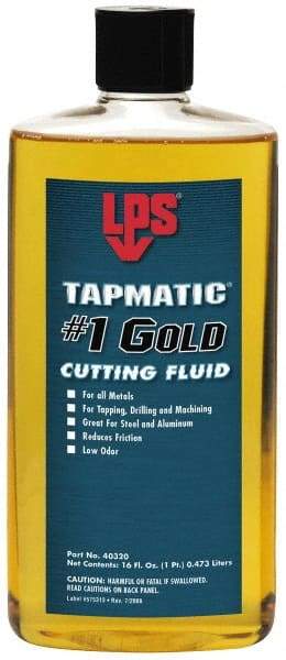 LPS - Tapmatic #1 Gold, 1 Pt Bottle Cutting & Tapping Fluid - Straight Oil, For Boring, Broaching, Drilling, Engraving, Facing, Milling, Reaming, Sawing, Tapping, Threading, Turning - Industrial Tool & Supply