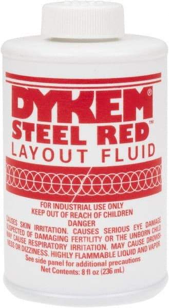 Dykem - Red Layout Fluid - 8 Ounce Brush Top Can - Industrial Tool & Supply
