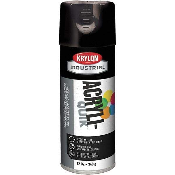Krylon - Black, 12 oz Net Fill, Gloss, Lacquer Spray Paint - 15 to 20 Sq Ft per Can, 16 oz Container, Use on Cabinets, Color Coding Steel & Lumber, Conduits, Drums, Ducts, Fabric, Furniture, Motors, Pipelines, Tools - Industrial Tool & Supply