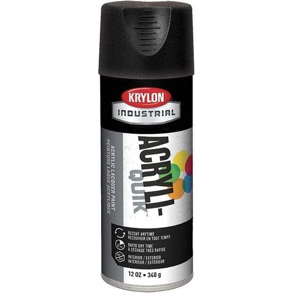 Krylon - Black, 12 oz Net Fill, Flat, Lacquer Spray Paint - 15 to 20 Sq Ft per Can, 16 oz Container, Use on Cabinets, Color Coding Steel & Lumber, Conduits, Drums, Ducts, Furniture, Motors, Pipelines, Tools - Industrial Tool & Supply