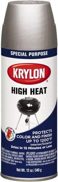 Krylon - Aluminum (Color), 12 oz Net Fill, Satin, High-Heat Metallic Spray Paint - 15 to 20 Sq Ft per Can, 12 oz Container - Industrial Tool & Supply