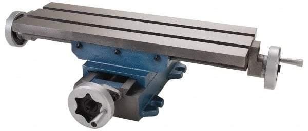 Palmgren - 6" Table Width x 18-5/8 Table Length, 8" Cross Travel x 12" Longitudinal Travel, Slide Machining Table - 6-1/8" Overall Height, Two 9/16" Longitudinal T Slots - Industrial Tool & Supply