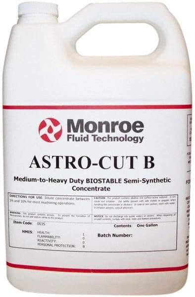 Monroe Fluid Technology - Astro-Cut B, 1 Gal Bottle Cutting & Grinding Fluid - Semisynthetic, For CNC Milling, Drilling, Tapping, Turning - Industrial Tool & Supply
