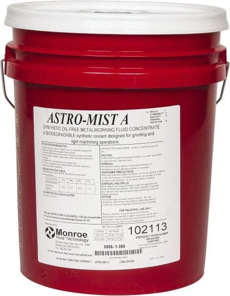 Monroe Fluid Technology - Astro-Mist A, 5 Gal Pail Grinding Fluid - Synthetic, For Light Machining - Industrial Tool & Supply