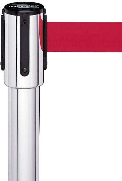 Tensator - 37-3/4" High, 2-1/2" Pole Diam, Tensabarrier Post - 15" Base Diam, White Plastic Post, 7-1/2' Tape, For Outdoor Use - Industrial Tool & Supply