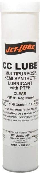 Jet-Lube - 14 oz Cartridge Synthetic General Purpose Grease - Clear, Food Grade, 400°F Max Temp, NLGIG 1-1/2, - Industrial Tool & Supply