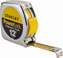 Stanley - 12' x 1/2" Yellow Blade Tape Measure - 1/16 & 1/10" Graduation, Inch Graduation Style, Silver Case - Industrial Tool & Supply