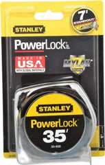 Stanley - 35' x 1" Yellow Blade Tape Measure - 1/16" Graduation, Inch Graduation Style, Silver Case - Industrial Tool & Supply