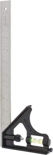 Stanley - 12" Combination Square Set - 1/32, 1/16 & 1/8" Graduation, Chrome Blade, Die Cast Metal Head - Industrial Tool & Supply