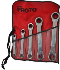 Proto - 5 Piece, 1/4 x 5/8 to 3/4 x 7/8", 12 Point, Ratcheting Box Wrench Set - Inch System of Measurement, Full Polish Finish, Comes in Nylon Roll - Industrial Tool & Supply