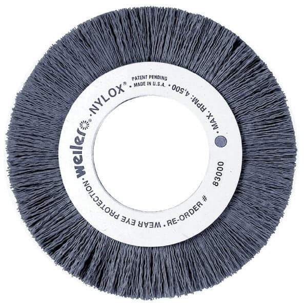 Weiler - 4" OD, 5/8" Arbor Hole, Nylon Wheel Brush - 5/8" Face Width, 1" Trim Length, 0.022" Filament Diam, 6,000 RPM - Industrial Tool & Supply