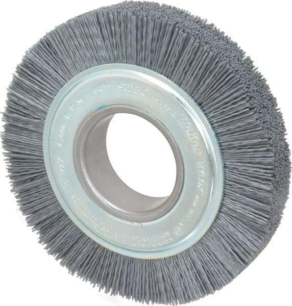 Weiler - 6" OD, 2" Arbor Hole, Crimped Nylon Wheel Brush - 1" Face Width, 1-1/4" Trim Length, 0.035" Filament Diam, 3,600 RPM - Industrial Tool & Supply