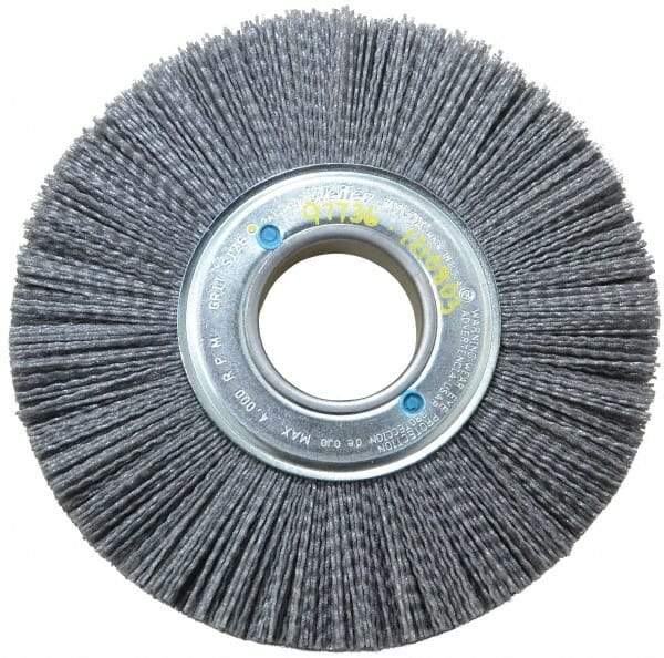 Weiler - 8" OD, 2" Arbor Hole, Crimped Nylon Wheel Brush - 1" Face Width, 2-1/4" Trim Length, 0.04" Filament Diam, 3,600 RPM - Industrial Tool & Supply