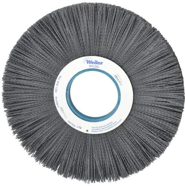 Weiler - 12" OD, 3-1/4" Arbor Hole, Crimped Nylon Wheel Brush - 1" Face Width, 3-5/16" Trim Length, 0.04" Filament Diam, 1,800 RPM - Industrial Tool & Supply