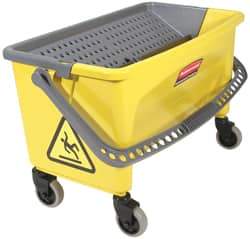 Rubbermaid - 40 Qt Plastic Bucket & Wringer - 14-1/2" Long x 16.1" High x 26.2" Wide, Yellow - Industrial Tool & Supply