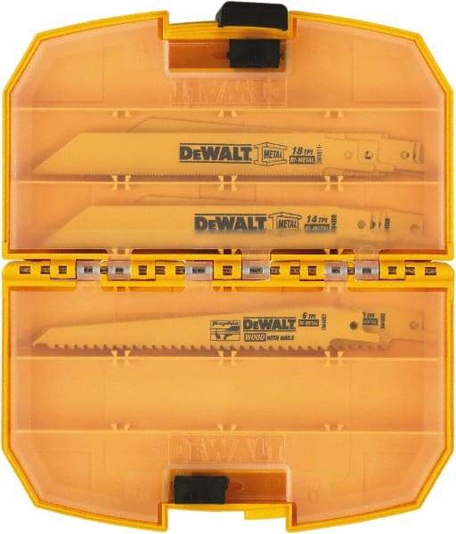 DeWALT - 15 Pieces, 6" Long x 0.04" Thickness, Bi-Metal Reciprocating Saw Blade Set - Straight Profile, 6 to 18 Teeth, Toothed Edge - Industrial Tool & Supply