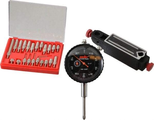 Value Collection - 0.001" Graduation, 0-100 Dial Reading, Indicator & Base Kit - 4" Base Length x 1" Base Width x 1" Base Height - Industrial Tool & Supply