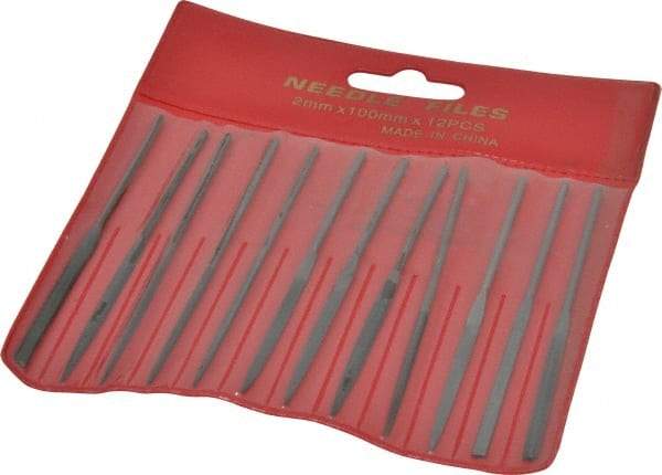 Value Collection - 12 Piece Swiss Pattern File Set - 4" Long, 2 Coarseness, Round Handle, Set Includes Barrette, Crossing, Equalling, Flat, Half Round, Knife, Round, Round Edge Joint, Slitting, Square, Three Square - Industrial Tool & Supply