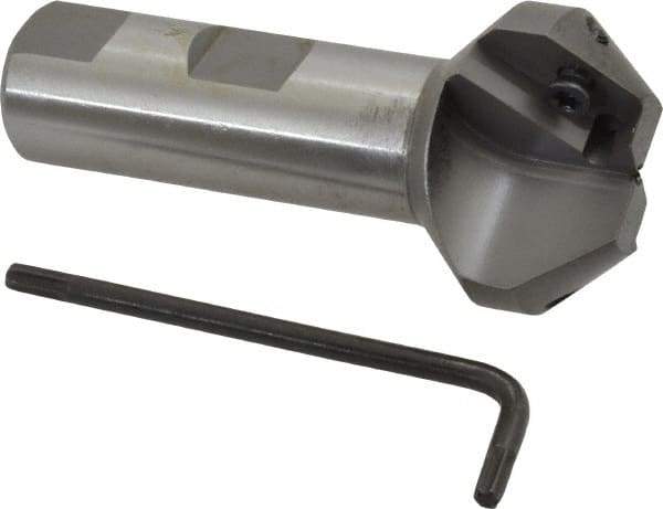 Everede Tool - 41° Lead Angle, 1.414" Max Cut Diam, 11/16" Min Cut Diam, 0.418" Max Depth of Cut, Indexable Chamfer and Angle End Mill - 2 Inserts, APLT 347 Insert Style, 3" Overall Length, Straight Shank, 82° Included Angle - Industrial Tool & Supply