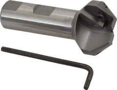 Everede Tool - 41° Lead Angle, 1.414" Max Cut Diam, 11/16" Min Cut Diam, 0.418" Max Depth of Cut, Indexable Chamfer and Angle End Mill - 2 Inserts, APLT 347 Insert Style, 3" Overall Length, Straight Shank, 82° Included Angle - Industrial Tool & Supply