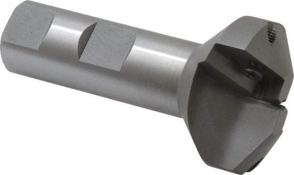Everede Tool - 60° Lead Angle, 1.458" Max Cut Diam, 1/2" Min Cut Diam, 0.277" Max Depth of Cut, Indexable Chamfer and Angle End Mill - 2 Inserts, APLT 347 Insert Style, 3" Overall Length, Straight Shank, 120° Included Angle - Industrial Tool & Supply