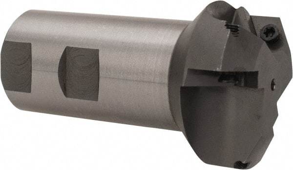 Everede Tool - 60° Lead Angle, 1.958" Max Cut Diam, 1" Min Cut Diam, 0.277" Max Depth of Cut, Indexable Chamfer and Angle End Mill - 3 Inserts, APLT 347 Insert Style, 3.2" Overall Length, Straight Shank, 120° Included Angle - Industrial Tool & Supply