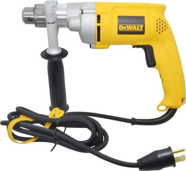 DeWALT - 1/2" Keyed Chuck, 0 to 1,000 RPM, Pistol Grip Handle Electric Drill - 7.8 Amps, 120 Volts, Reversible, Includes 360° Side Handle & Chuck Key with Holder - Industrial Tool & Supply