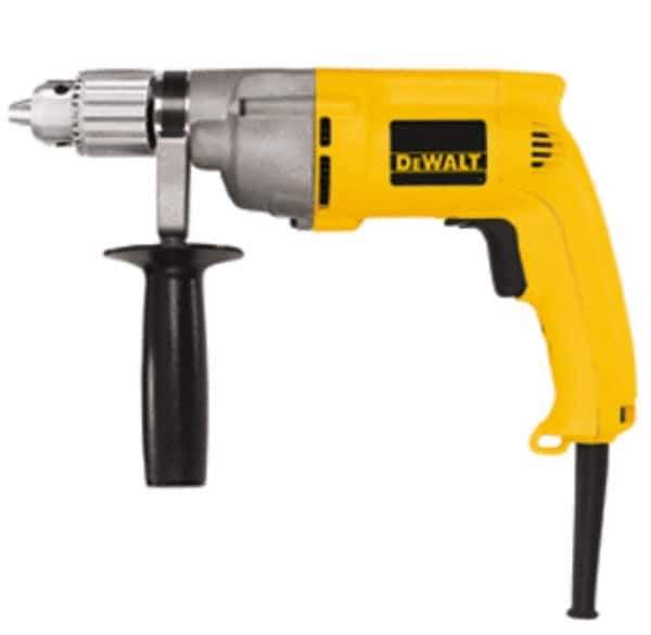 DeWALT - 1/2" Keyed Chuck, 0 to 600 RPM, Pistol Grip Handle Electric Drill - 7.8 Amps, 120 Volts, Reversible, Includes 360° Side Handle & Chuck Key with Holder - Industrial Tool & Supply