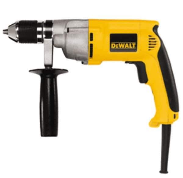 DeWALT - 1/2" Keyless Chuck, 0 to 600 RPM, Pistol Grip Handle Electric Drill - 7.8 Amps, 120 Volts, Reversible, Includes 360° Side Handle - Industrial Tool & Supply