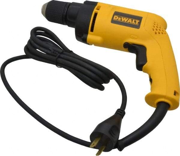 DeWALT - 3/8" Keyless Chuck, 1,200 RPM, Pistol Grip Handle Electric Drill - 6.7 Amps, 120 Volts, Reversible - Industrial Tool & Supply