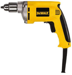 DeWALT - 1/4" Keyed Chuck, 4,000 RPM, Pistol Grip Handle Electric Drill - 6.7 Amps, 110 Volts, Reversible, Includes Chuck Key with Holder - Industrial Tool & Supply