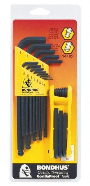 Bondhus - 22 Piece Fold-Up Ball End Hex Key Set - Hex Range 0.05 to 3/8" - Industrial Tool & Supply