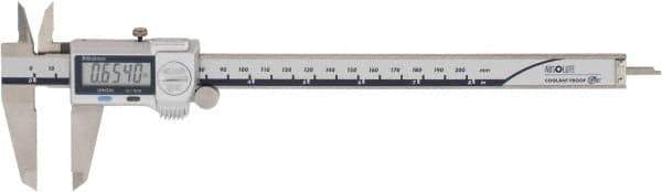 Mitutoyo - 0 to 200mm Range, 0.01mm Resolution, IP67 Electronic Caliper - Stainless Steel with 50mm Stainless Steel Jaws, 0.001" Accuracy, SPC Output - Industrial Tool & Supply