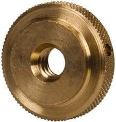 Gibraltar - 1/4-20" UNC Thread, Uncoated, Brass Round Knurled Check Nut - 1/4" Overall Height, 7/8" Diam x 3/16" Head Height, 5/8" Diam x 1/16" Base Height - Industrial Tool & Supply