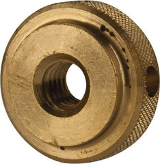 Gibraltar - 5/16-18" UNC Thread, Uncoated, Brass Round Knurled Check Nut - 3/8" Overall Height, 1" Head Diam, 3/4" Diam x 3/32" Base Height - Industrial Tool & Supply